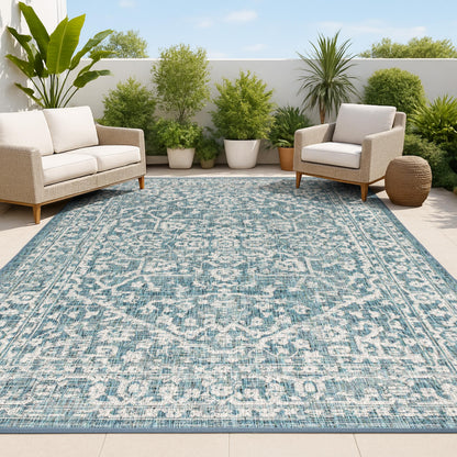 JONATHAN Y Boho Medallion Indoor Outdoor Area Rug 6X9 Teal/Gray, Malta Textured Weave for Backyard, Patio, Porch, Easy-Cleaning, High Traffic, Pet-Friendly, Non-Shedding (SMB104B-6)