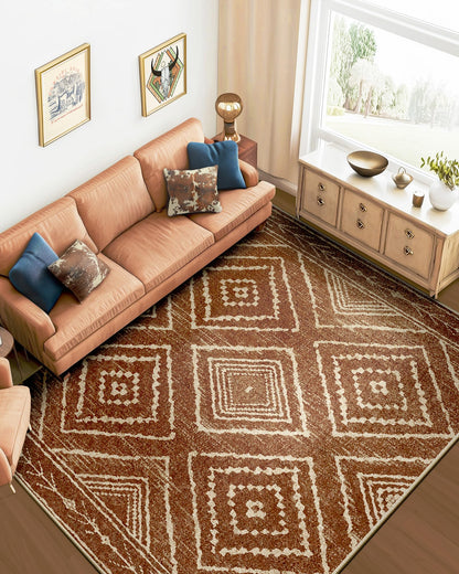 BESTSWEETIE Area Rug 8x10 Rug Machine Washable Non-Slip Low Pile Print Pattern Western Rug for Living Room Bedroom Entryway Tribal Series -Yellowbrown/Cream