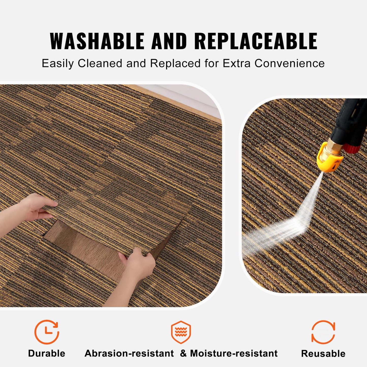 VEVOR Carpet Tiles Reusable, 20"x 20" Carpet Squares with Padding Attached, Soft Padded Carpet Tiles, Easy Install DIY for Bedroom Living Room Indoor Outdoor (16 Tiles, Mixed Brown)