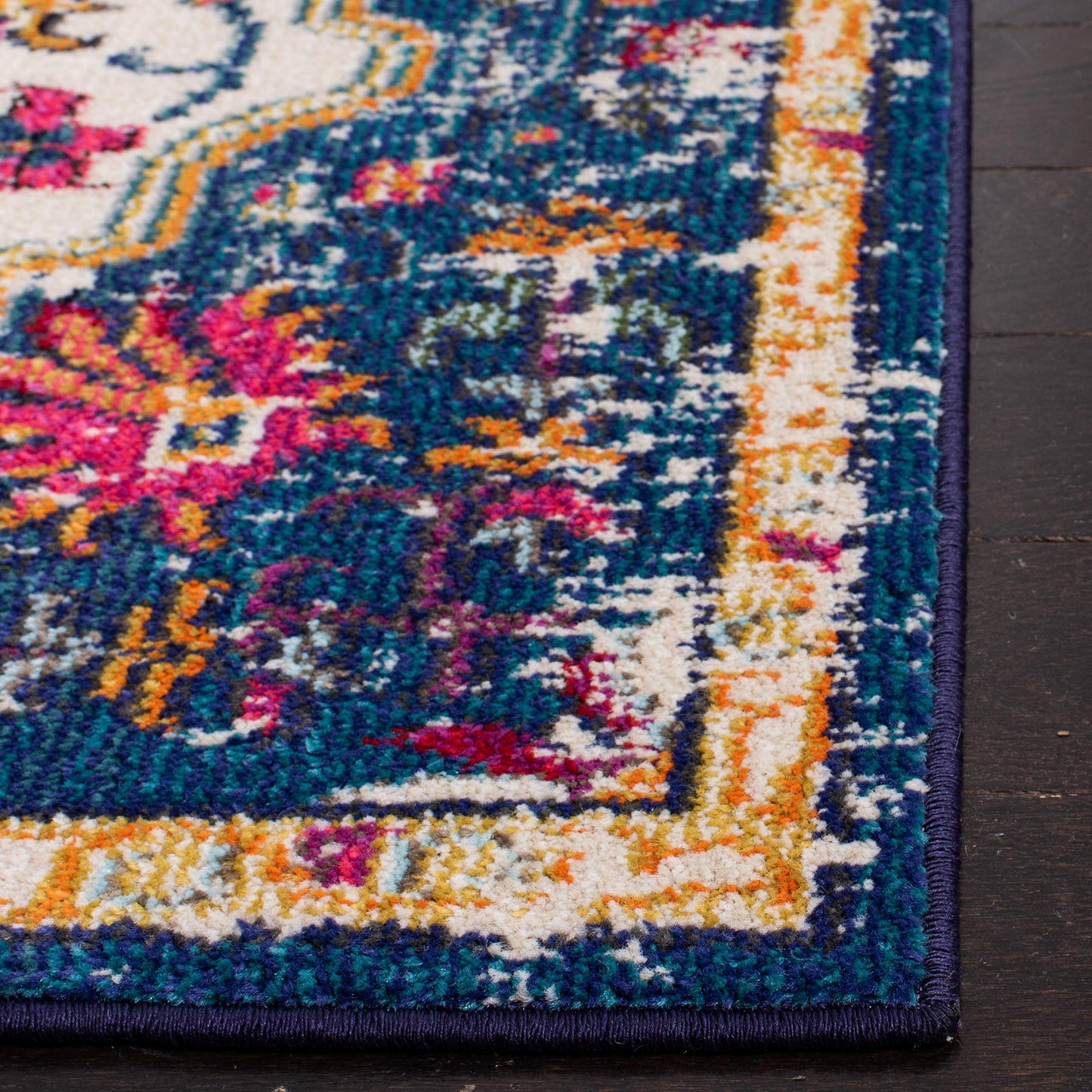 SAFAVIEH Madison Collection Area Rug - 9' x 12', Ivory & Orange, Boho Chic Medallion Distressed Design, Non-Shedding & Easy Care, Ideal for High Traffic Areas in Living Room, Bedroom (MAD447A)