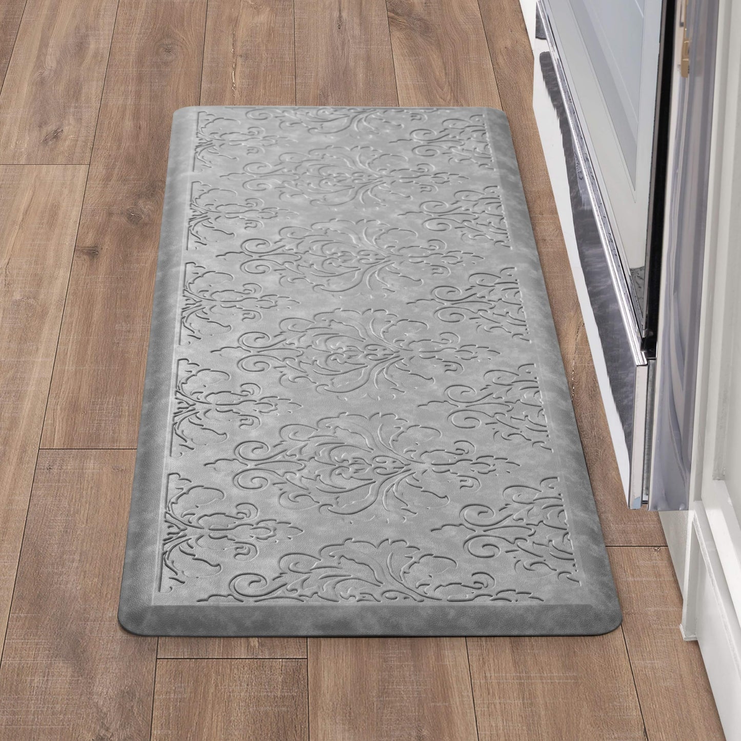 Chef Gear - Anti-Fatigue Gelness Kitchen Mat - Marni Design - Cushioned Comfort Chef Mat - Faux Leather - Cooking & Standing Relief -Skid-Resistant - Measures 17.5"x48" - Grey