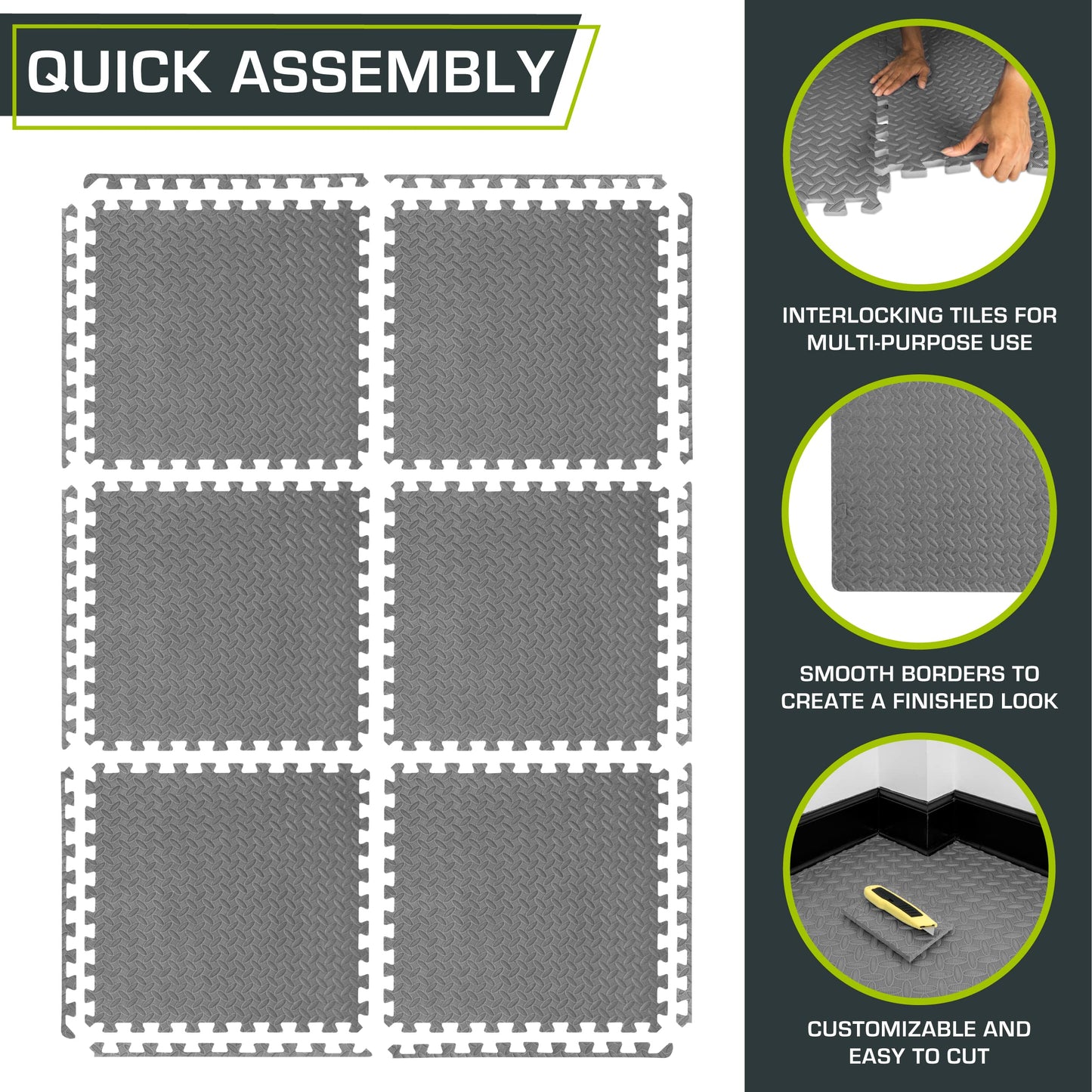 ProsourceFit Exercise Puzzle Mat ½-inch, EVA Interlocking Foam Floor Tiles for Home Gym, Workout Equipment, Kids Play Areas, Grey, 24 SQ FT - 6 Tiles