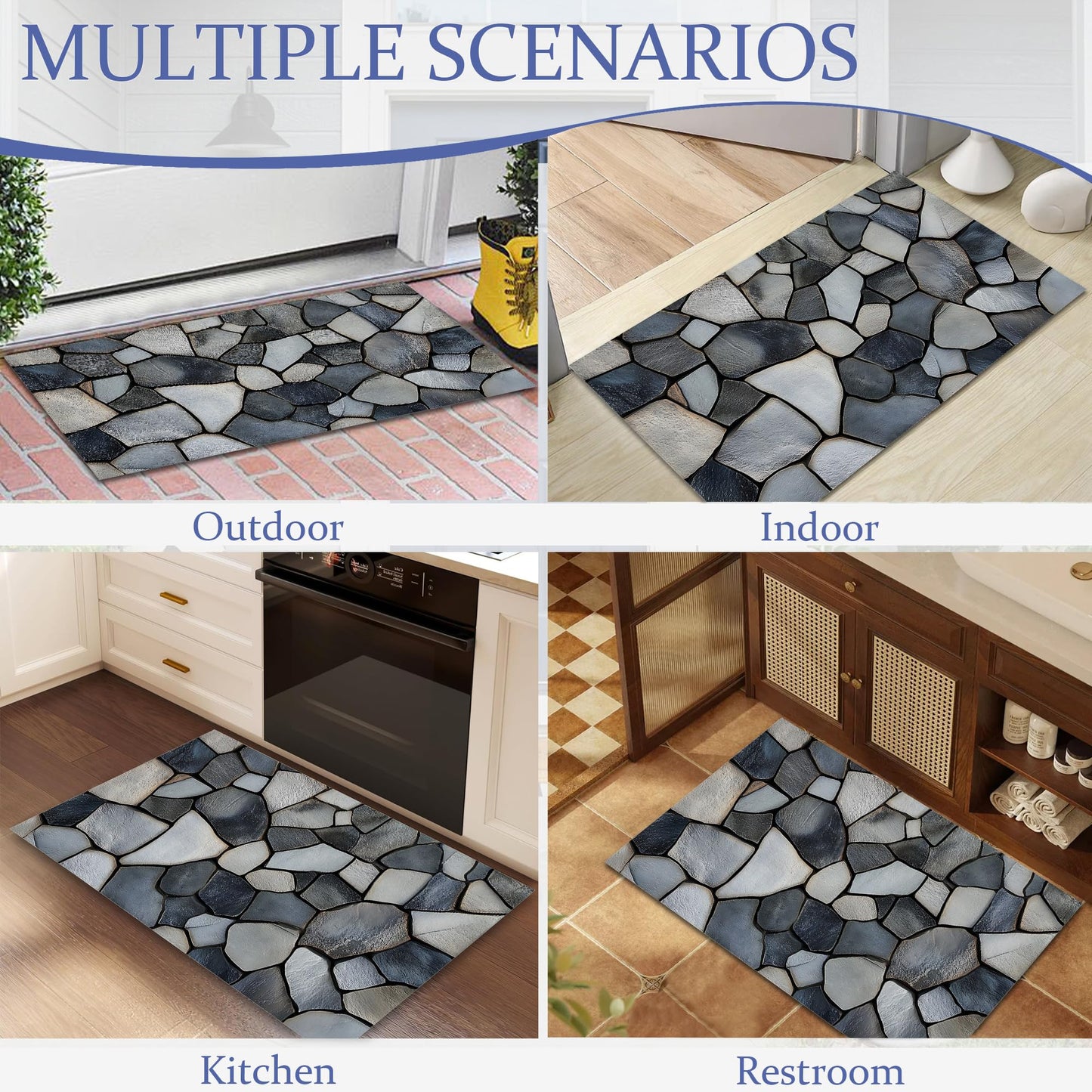 Stone Pattern Welcome Mat,Modern Indoor Rugs for Entryway,Anti-Slip Low Profile Doormats Porch Mats for Front Door Stairway Rug Living Room Floor Mat 30 x 17 Inch