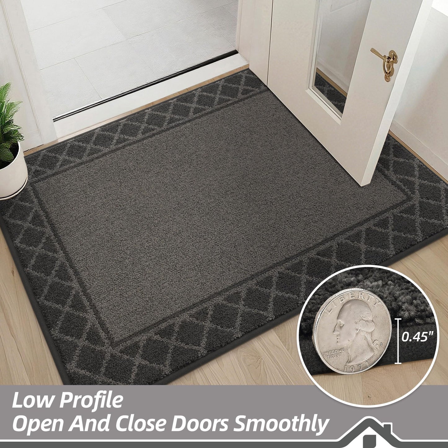BEQHAUSE Door Mat Indoor Entrance Dirt Trapper Rugs for Entryway Non Slip Welcome Mat Absorbent Floor Mat Low Profile Washable Front Doormat for Dirty Paws, 32" x 48", Black