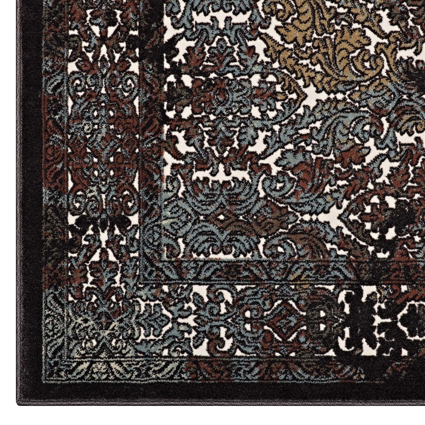 Modway Westia Ornate Turkish 5x8 Vintage Area Rug in Dark Brown and Silver Blue