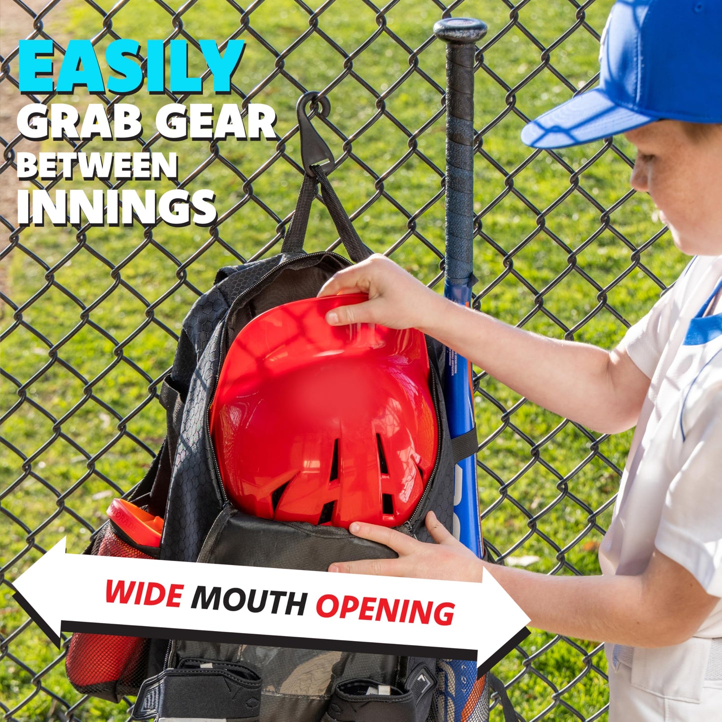 GoSports Youth Baseball and Softball Bag with Customizable Charm Panel