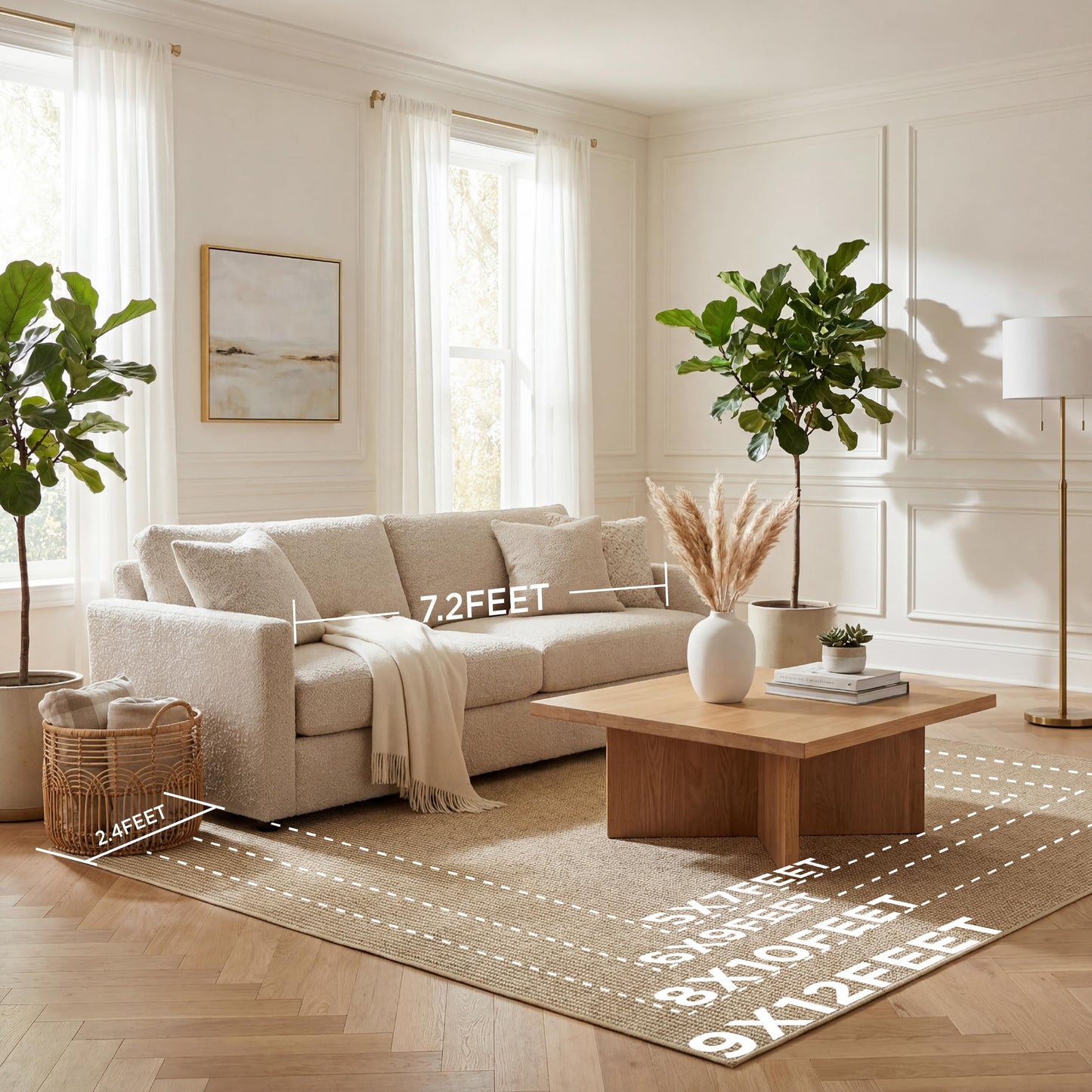 Bedsure 9x12 Faux Wool Area Rugs for Living Room, Machine Washable Carpet, Non-Slip Backing, Pet Friendly Throw Rug for Bedroom Dining Room, Ivory