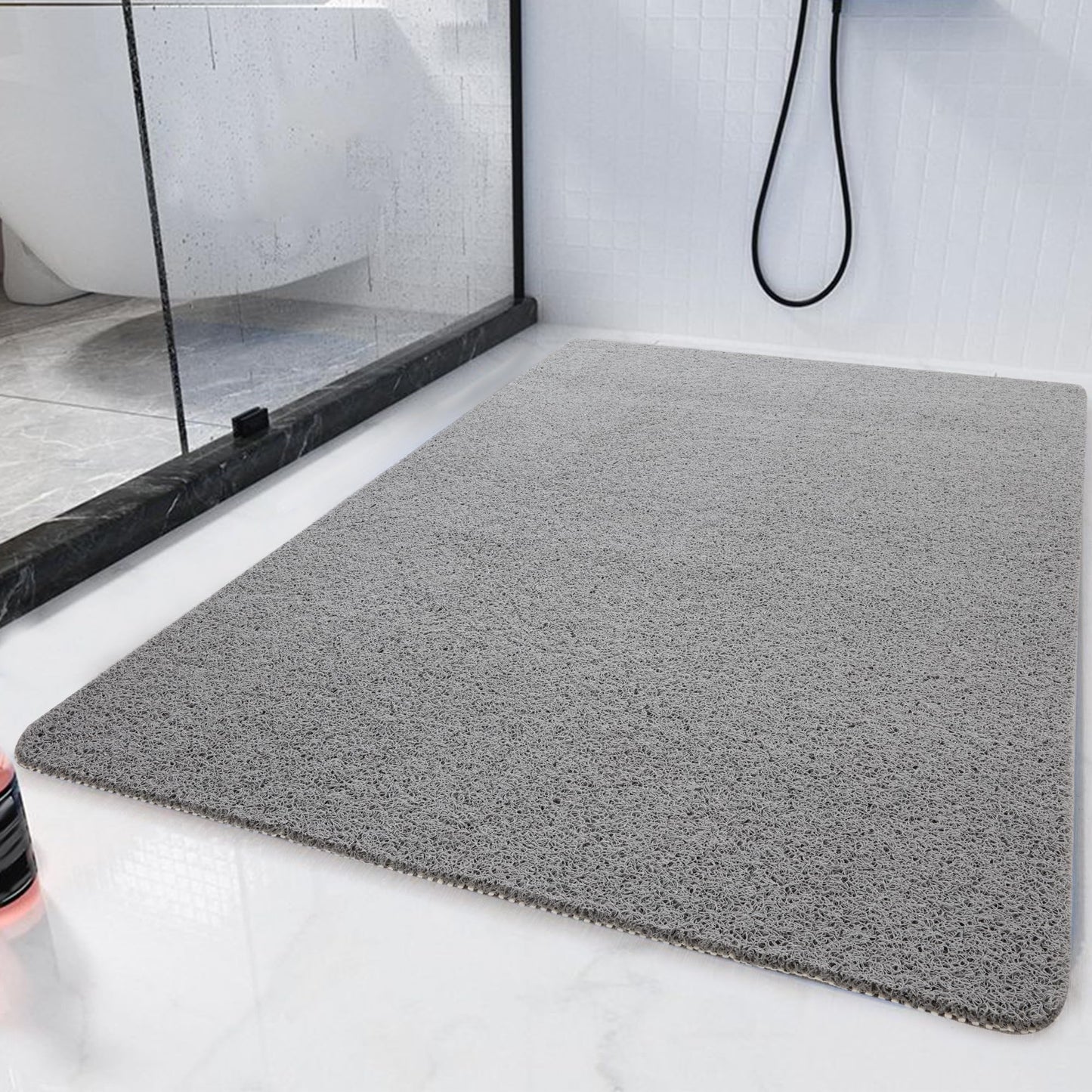 HOMBYS 47 x 32 Extra Large Shower Mat for Shower Stall Tub, Non Slip Bath Mat Bathroom Accessories, PVC Loofah Mats for Shower and Bathroom, Quick Drying, (Grey, 47"x32")