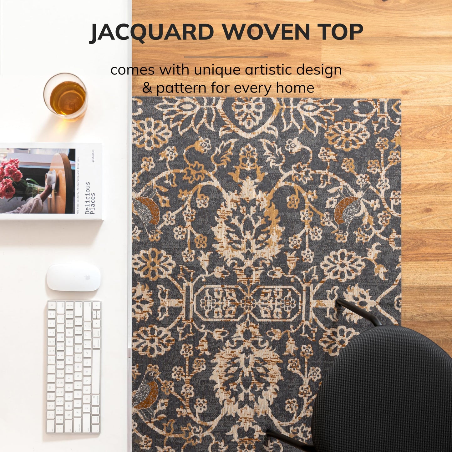 Anji Mountain Rug'd Office Chair Mat for Carpet & Hardwood Floor - Jacquard Woven, Anti-Slip Backing, Low Pile, Floor Protector Desk Chair Mat, Office Rugs for Rolling Chairs (Robin - 40" x 54")