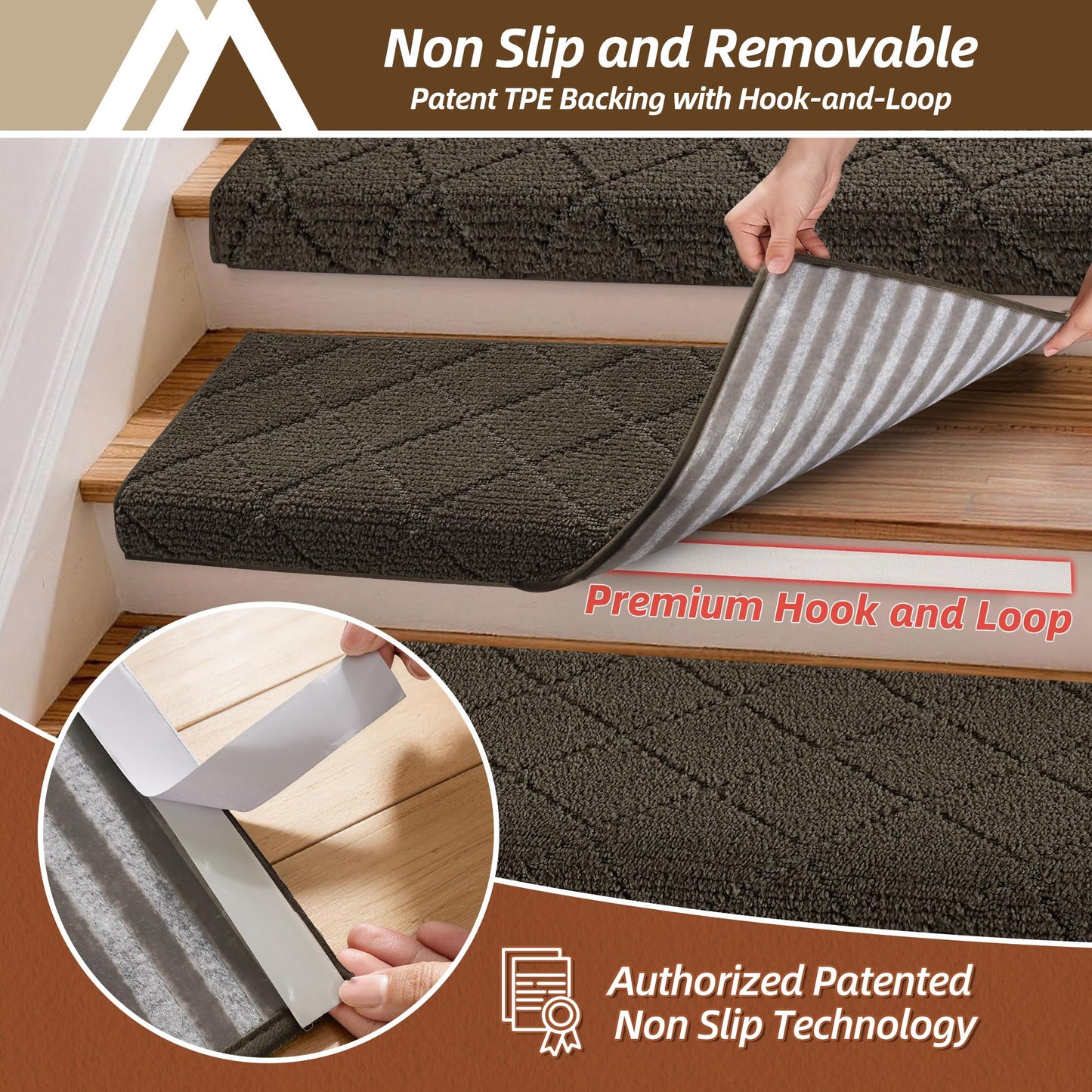 COSY HOMEER Bullnose Carpet Stair Treads, 3 Pack Peel and Stick Non-Slip Stair Treads for Wooden Steps Indoor, 11" x 30" Washable Pet Friendly Stair Runner with Edge Protection for Kids Elders, Brown