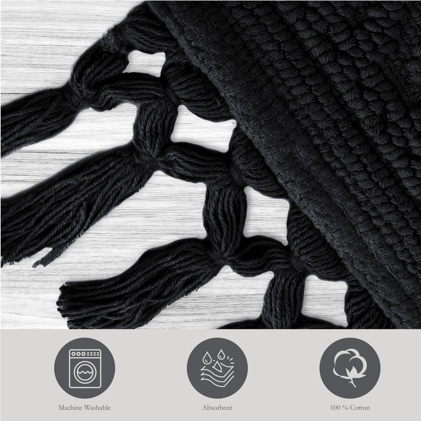 Jean Pierre - Ricardo Bath Mat, Woven Fringe Bathroom Rugs, 100% Cotton, Premium Bathroom Decor - Measures 17" x 31" - Black