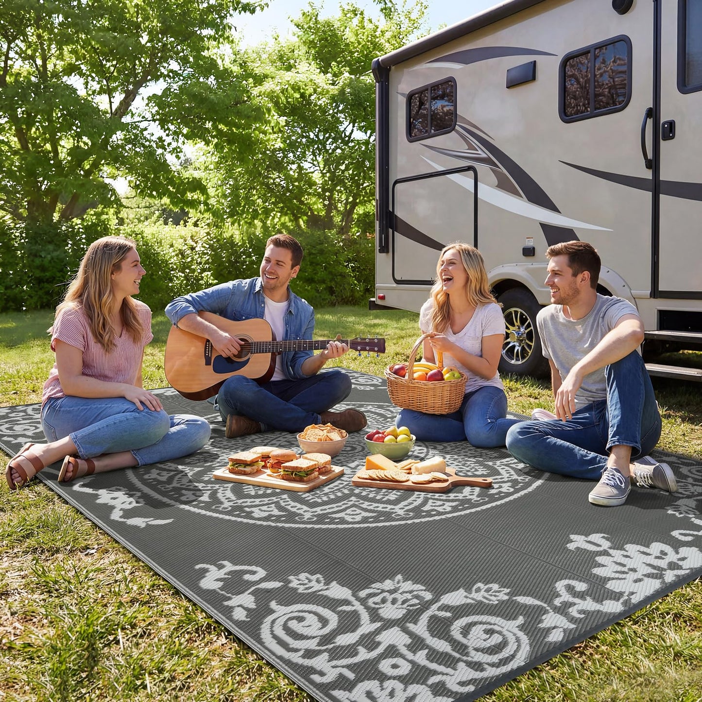 famibay Outdoor Rug Waterproof 5x8 ft, Reversible Outdoor Plastic Straw Rug, UV-Resistant Patio Rug Lightweight Portable RV Mat Indoor Outdoor Carpet for Camping, Balcony, Deck, Backyard, Picnic