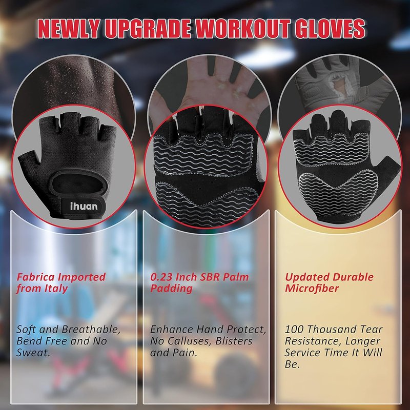 Ihuan Workout Gym Gloves - Weight Lifting & Exercise Grip | Lightweight, Breathable Design for Men & Women