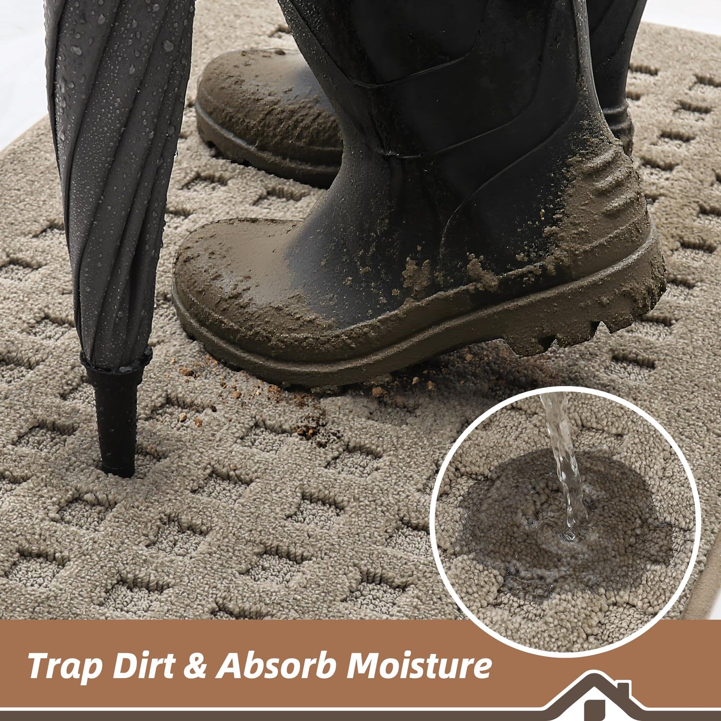 BEQHAUSE Dirt Trapper Door Mats 24"x36", Non-Slip Waffle Doormat Indoor Entrance Low-Profile, Dirt Resist and Absorbent Entryway Rugs Washable Inside Welcome Floor Mat for Front Back Door, Beige