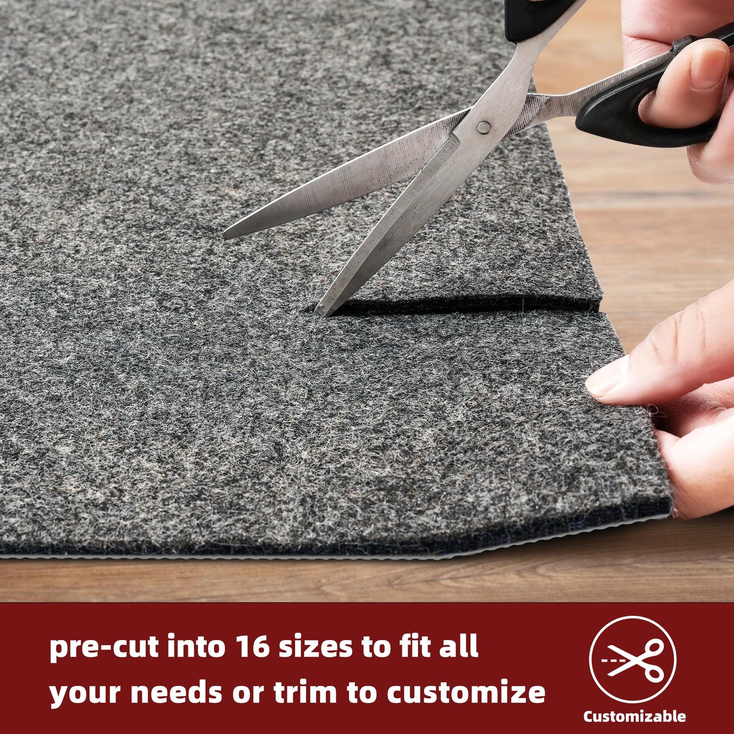 BAGAIL Felt and Natural Rubber Backing Rug Pads 1/4” Thick, 9 x 12 Ft Non Slip Carpet Gripper Keep Rugs in Place, Under Area Rug Protective Cushioned Pads, Carpet Runners, Hardwood Floors Protection
