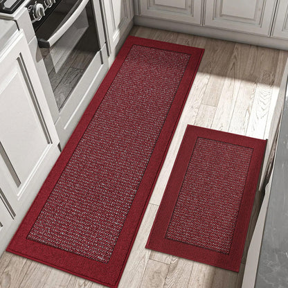 BEQHAUSE Kitchen Rugs and Mats Set of 2 Non-Slip Kitchen Mats for Floor, Absorbent and Stain Resistant Kitchen Runner, Machine Washable Rugs for Kitchen, Laundry & Sink, 20"x32"+20"x48", Red