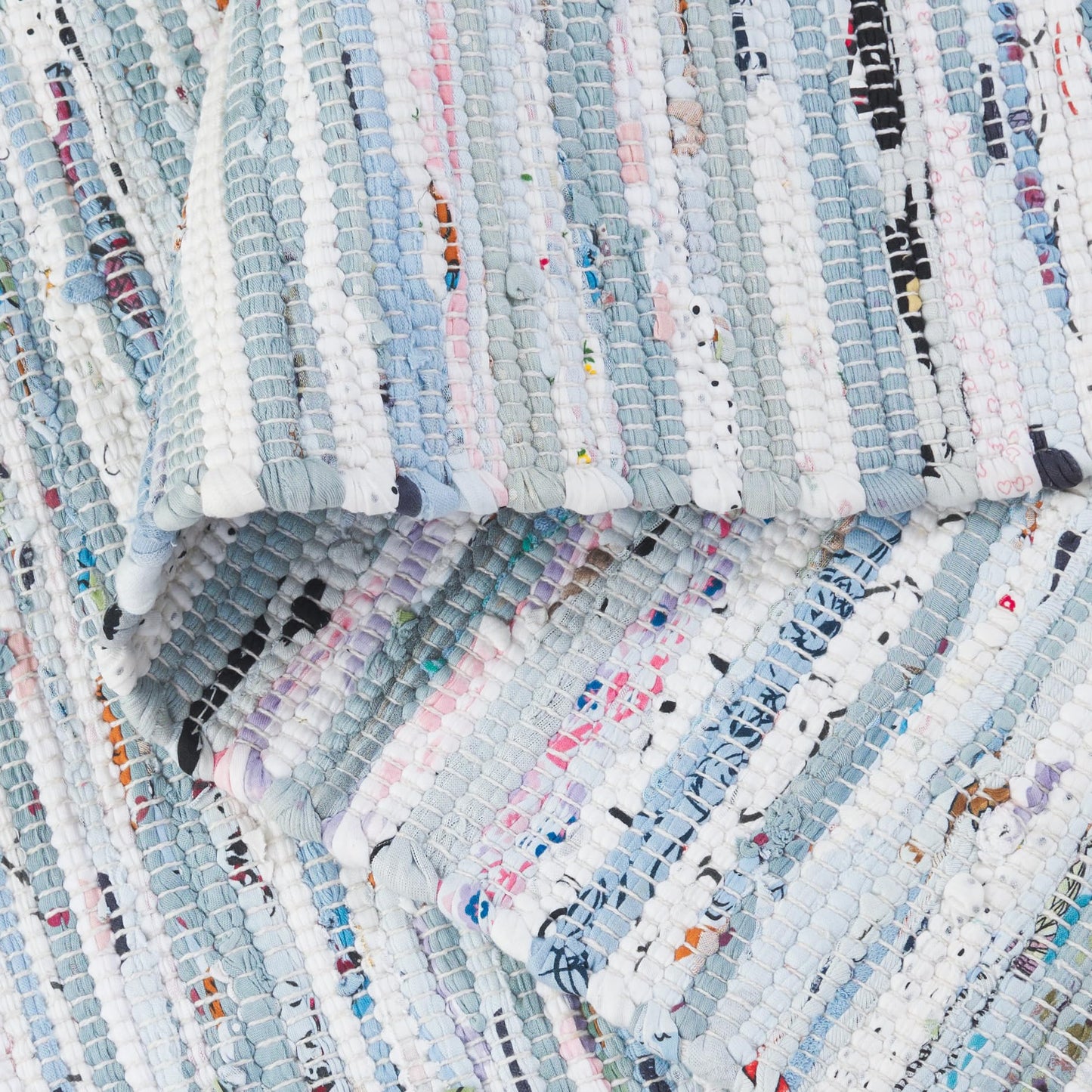 SAFAVIEH Rag Rug Collection Area Rug - 5' x 7', Light Blue & Multi, Handmade Boho Stripe Cotton, Ideal for High Traffic Areas in Living Room, Bedroom (RAR125A)