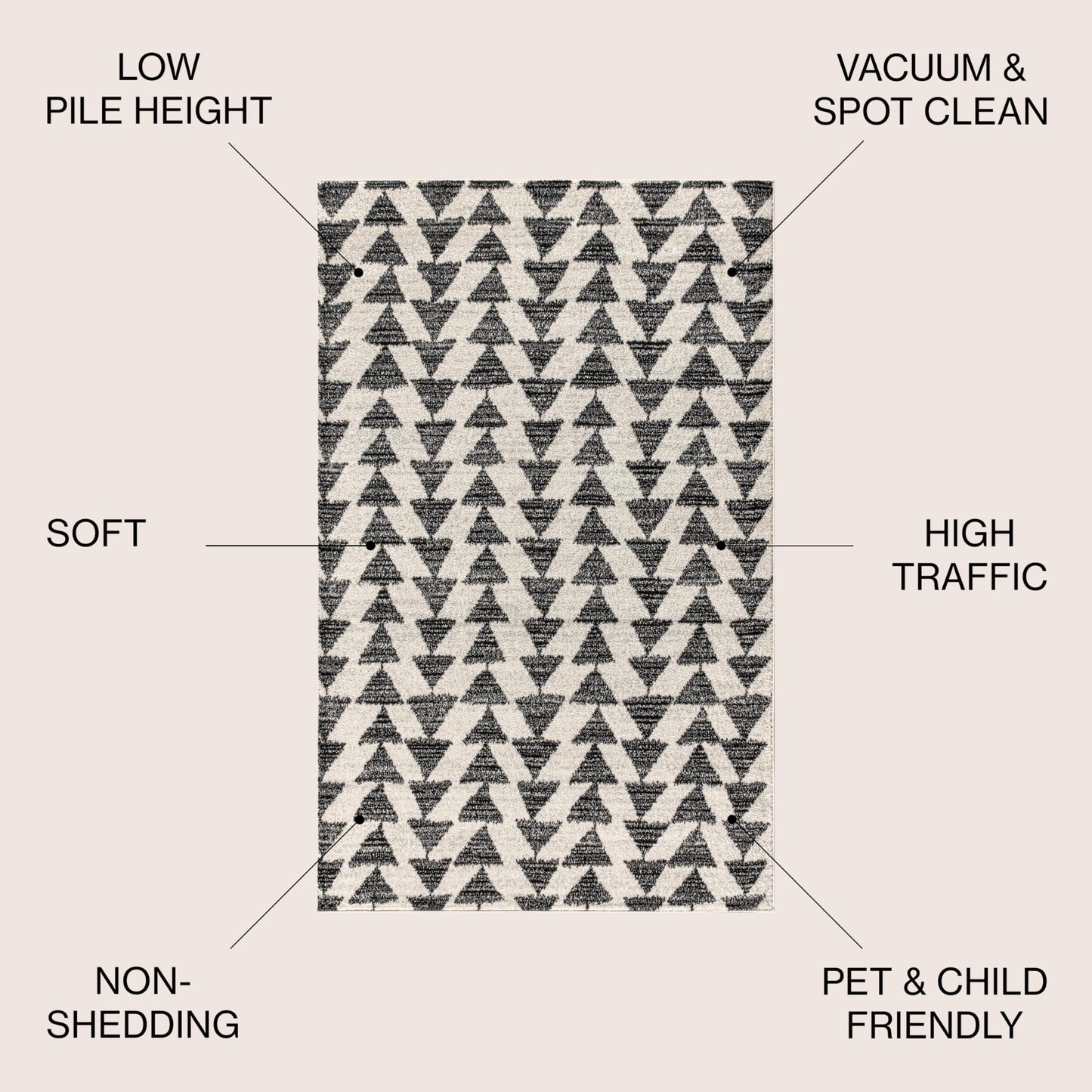 JONATHAN Y Aisha Moroccan Triangle Geometric Cream/Black Indoor Area Rug, 8x10, Contemporary, Modern, Easy-Cleaning for Living Room, Bedroom, Kitchen, Pet Friendly, Non-Shedding (MOH206A-8)