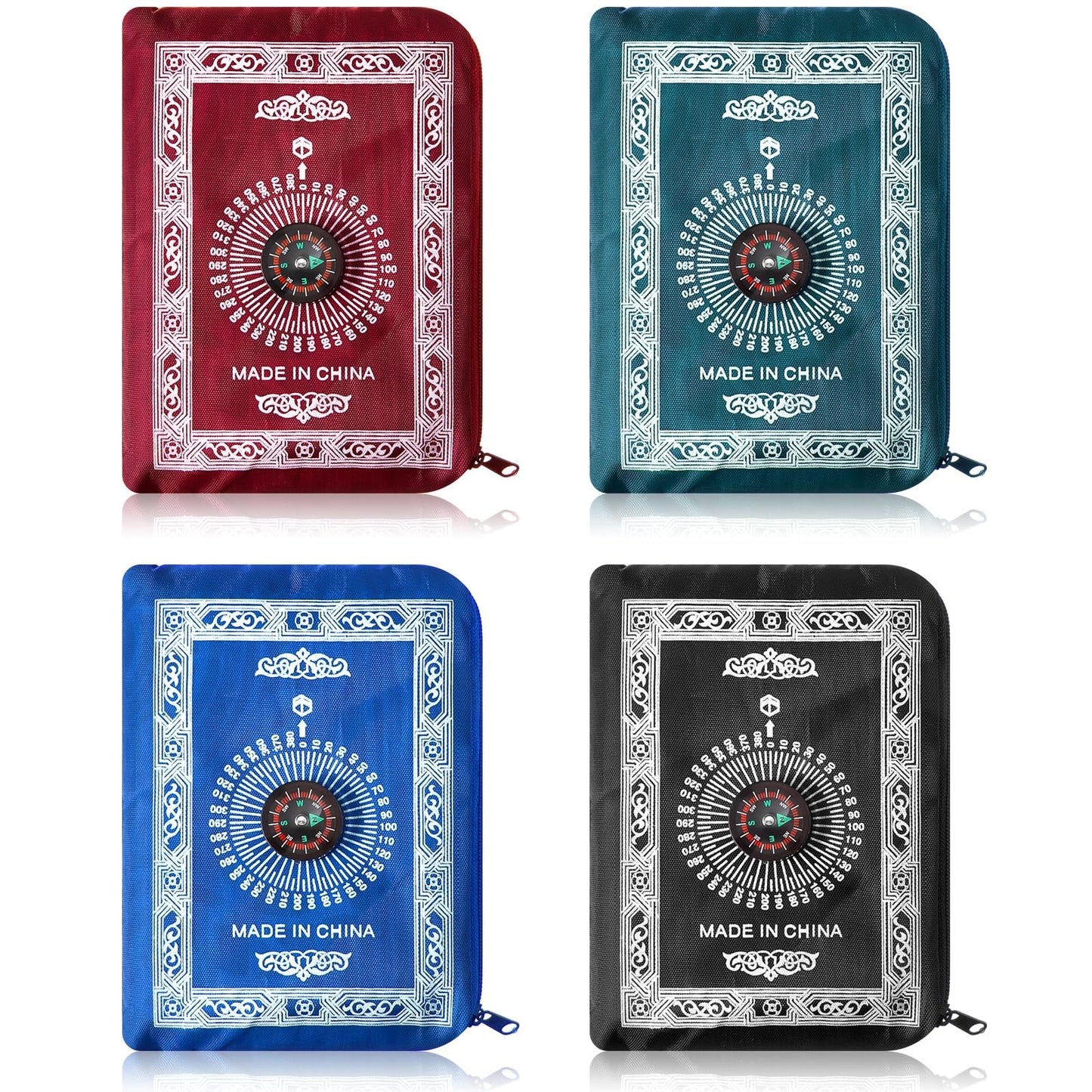 Mindsoft 4 Pcs Portable Travel Prayer Mat with Compass Islamic Waterproof Polyester Praying Rug with Pocket Sized Carry Bag for Muslim Ramada Eid Gifts (60 cm x 100 Cm)