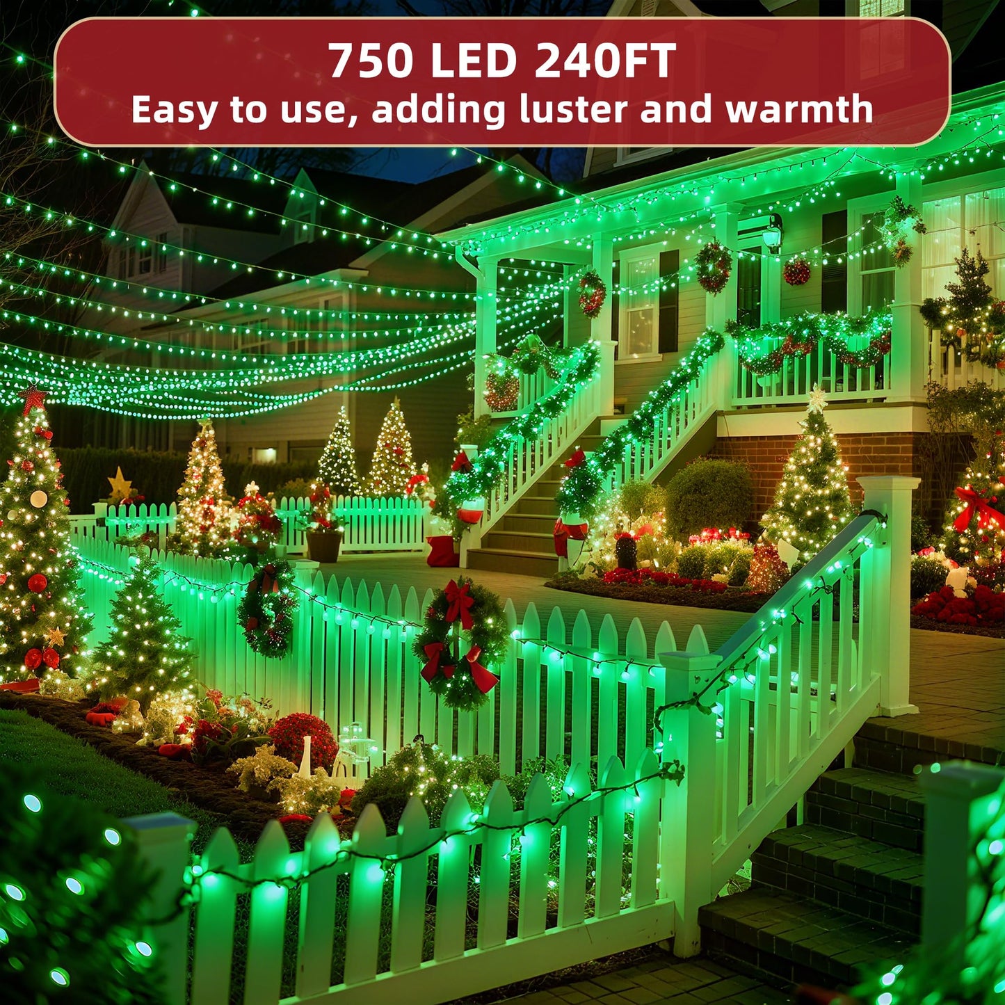 YHBJKCZ 240FT Christmas Lights Outdoor, 750 LED Christmas Tree Decoration Lights with 12 Modes & Timer Memory, Dimmable Plug in Waterproof LED Xmas Light for Yard Trees Wedding Party Holiday Green