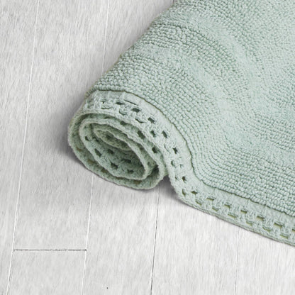 Laura Ashley Camilla 100% Cotton Oval Bath Mat with Crochet Border, Soft & Absorbent, Light Green 21" x 34" Bathroom Rug