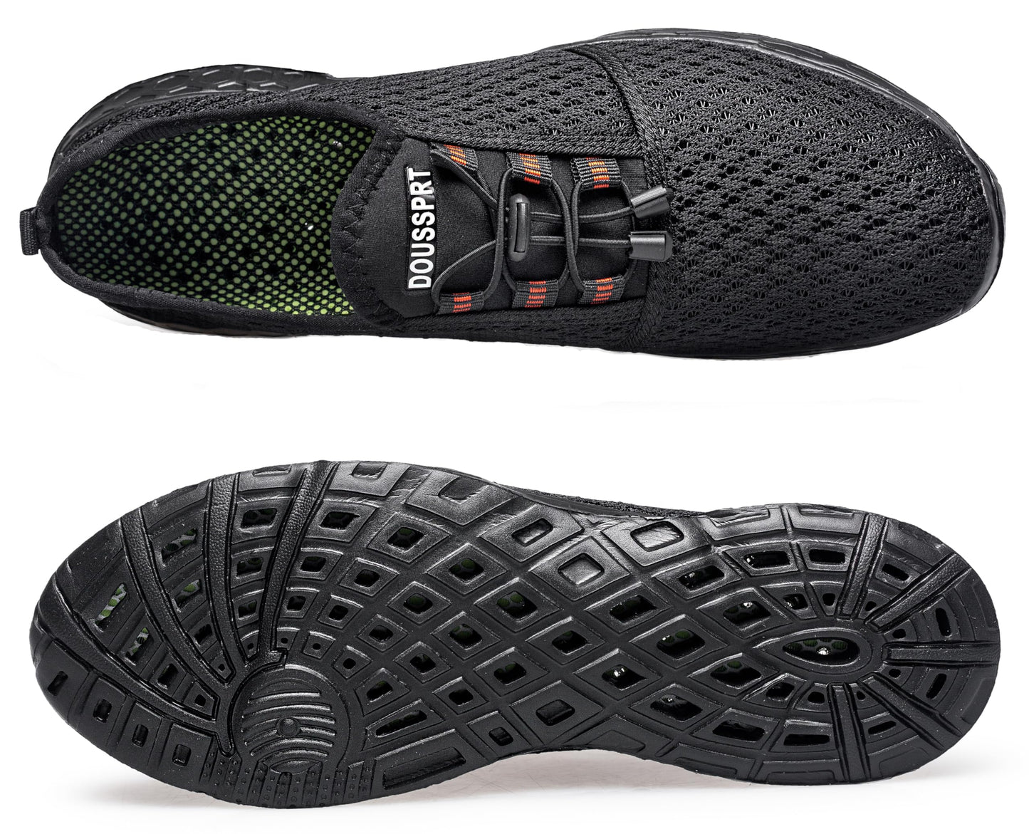 DOUSSPRT Men's Water Shoes Quick Drying Sports Aqua Shoes Dark Allblack Size 7