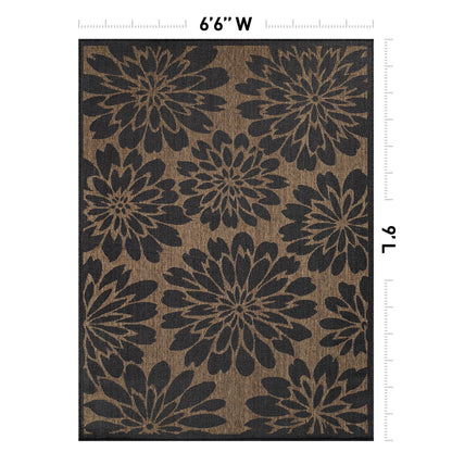 Rugshop Floral Indoor Outdoor Flat Woven Area Rug,Natural Jute-Style,Easy-Care Patio Rug for Backyard Porch Deck Balcony, 6'6" x 9' Dark Gray/Natural
