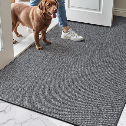 LUMI Ultra Thin Door Mat for Entryway, 17"x30" Low Profile Non Slip Rubber Backing Indoor Doormat, Easy Clean Welcome Entrance Mat for Inside House, Patio, Grey