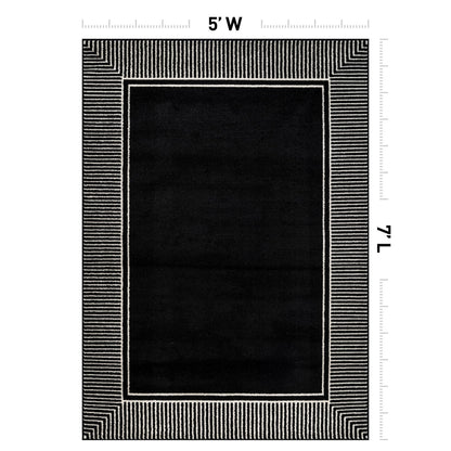 Rugshop Modern Distressed Bordered Indoor Area Rug for Living Room,Bedroom,Kitchen Rug Low Pile Rug with Jute Backing 5' x 7' Black