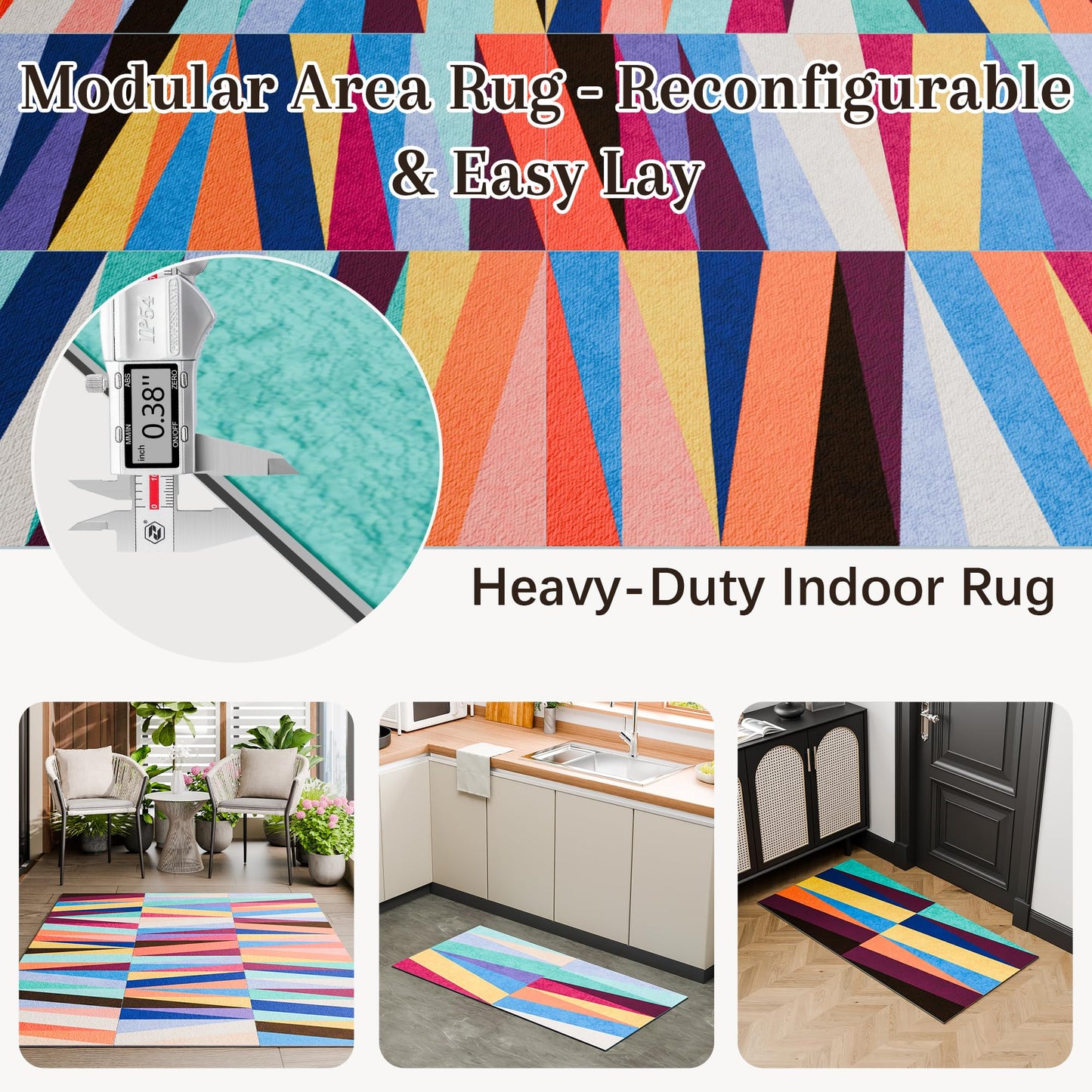 Carpet Living Room Bedroom, Glue Free, Anti Slip, Removable, Washable Spliced Carpet(15.75''x 15.75''x 0.38''Thick) Unit Rug 12pcs