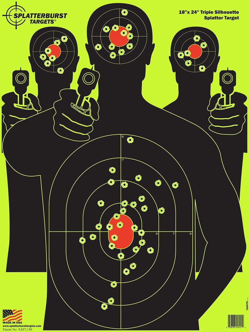 Splatterburst Targets - 18 x 24 inch - Triple Silhouette Splatter Target - Easily See Your Shots Burst Bright Fluorescent Yellow Upon Impact - Made in USA (10 Pack)