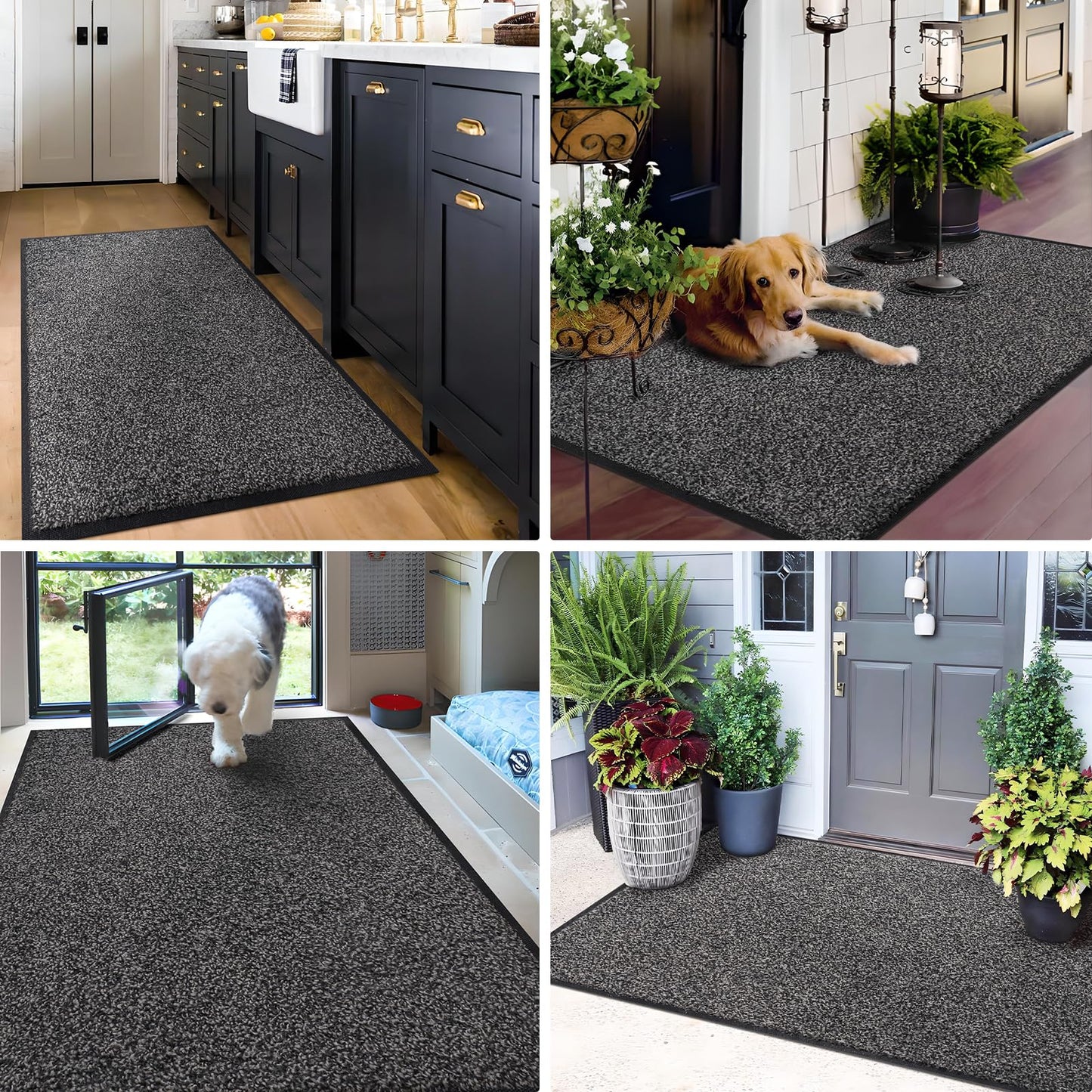 Mibao Front Door Mat, Dirt Trapper Welcome Mat for Outdoor Indoor, Non-Slip Waterproof Doormat, Durable Machine Washable Low Profile Entry Rug for Back Door Outside Patio Porch, 29.5" x 17", Grey