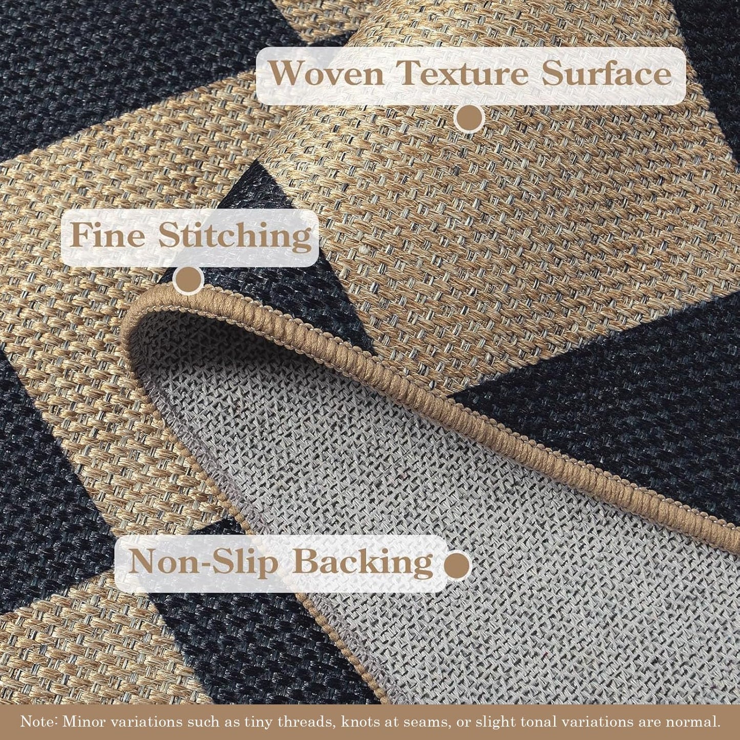 Lanffia Checkered Easy Jute Washable Rugs 8x10, Black Living Room Rug for Dining Room Diamond Indoor Outdoor Carpet, Large Non Slip Low Pile Farmhouse Checkerboard Rug for Classroom Patio