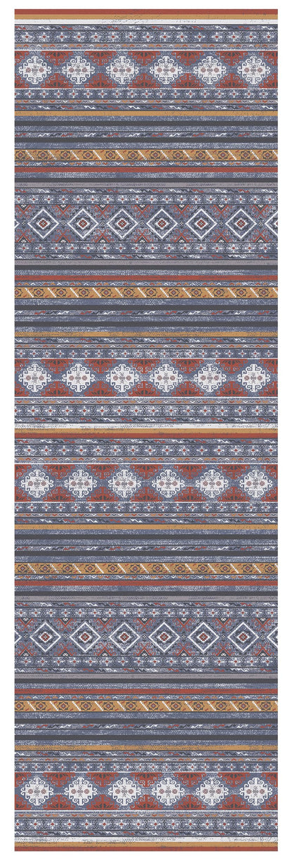 RUGSURE Washable Area Rugs 2'6'' x 8' - 1/6 Thick - Moroccan-Inspired -Stain & Water Resistant Non-Slip - Resistant Rug for Living Room, Bedroom, Nursery, Pet & Child Friendly (Blue and Red)