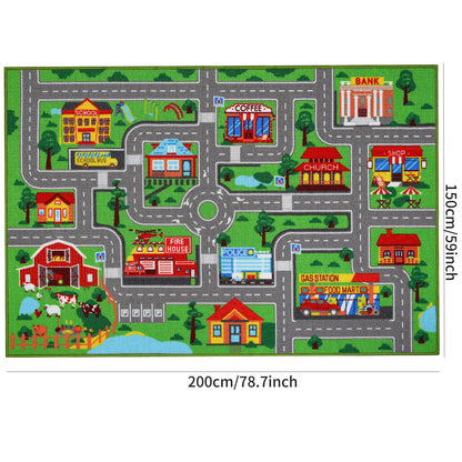 Kids Rug Car Carpet 78.7"x59", Car Rug for Kids Room Playroom Bedroom, Non-Slip Town City Road Map Rugs, Track Car Mat for Kids Boys Girls (78.7X59Inch,Green)