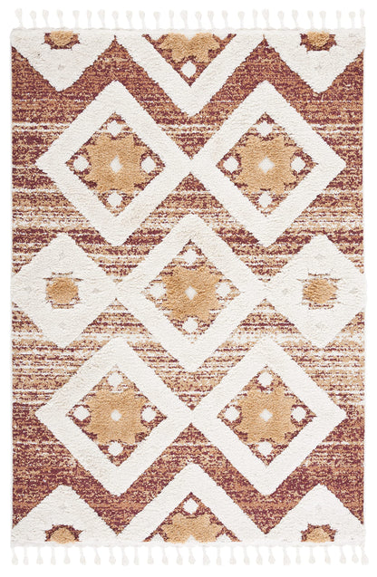 SAFAVIEH Moroccan Tassel Shag Collection Area Rug - 5'3" x 7'6", Rust & Ivory, Boho Design, Non-Shedding & Easy Care, 2-inch Thick Ideal for High Traffic Areas in Living Room, Bedroom (MTS664P)