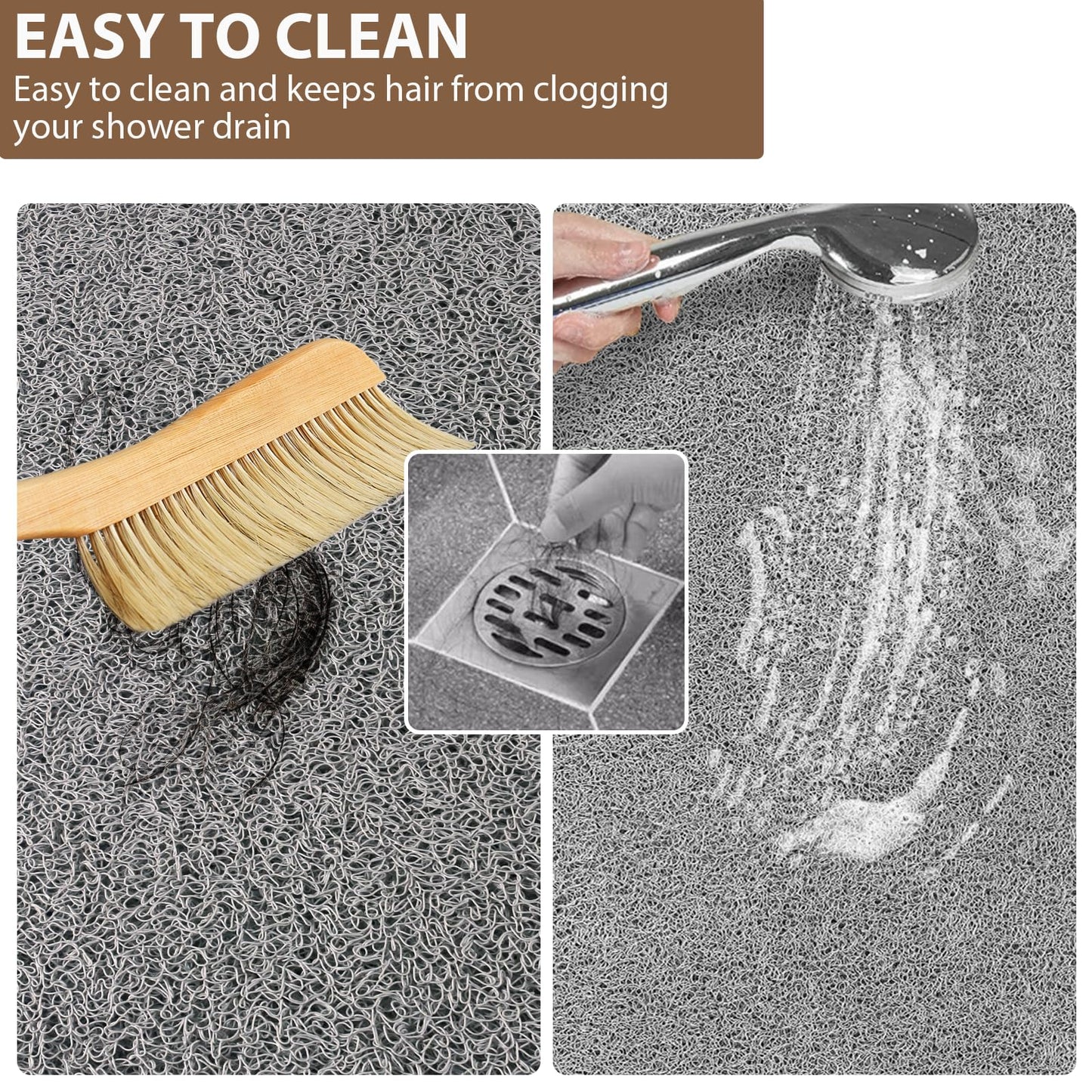 Shower Mat Non Slip: 35.4 x 23.6 Inch Extra Large Shower Mats for Inside Shower with Drain Hole - Soft PVC Loofah Anti Slip Shower Stall Mat for Walk-in Shower and Bathroom, Quick Drying