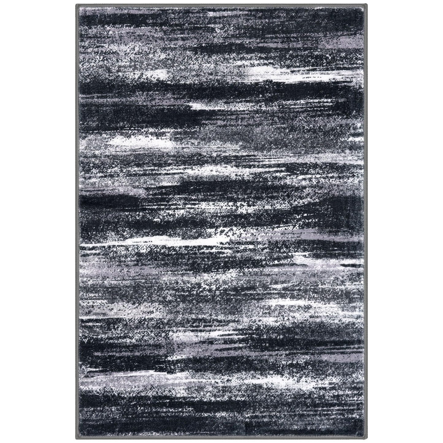 Lansny Modern Abstract Entryway Rug Indoor 2x3 Washable Rug Non-Slip Soft Small Area Rug Black Grey Kitchen Mats Thin Print Faux Wool Floor Carpet Throw Rugs for Entrance Bedroom