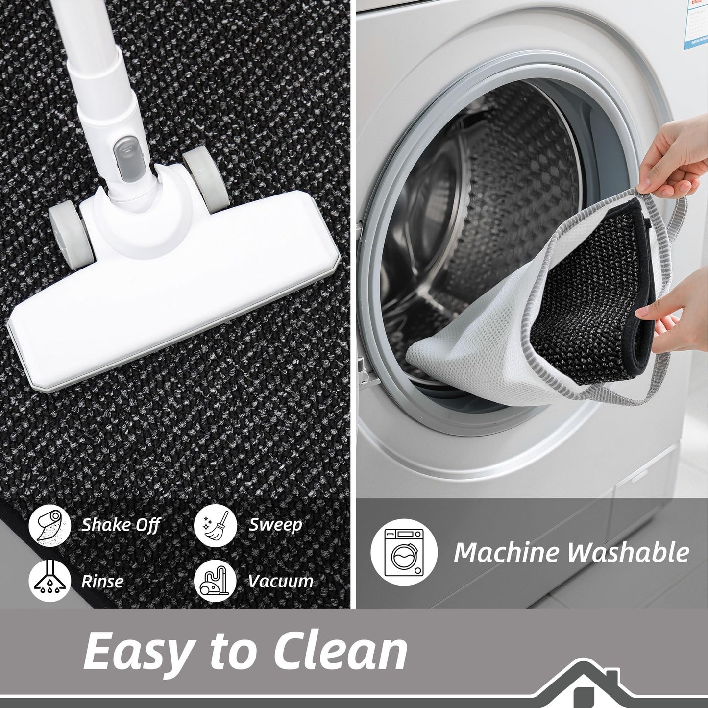 BEQHAUSE Kitchen Rugs 32"x48", Non-Slip Kitchen Mats for Floor, Super Absorbent and Stain Resistant Kitchen Rugs, Machine Washable Rugs for Kitchen, Hallway, Laundry & Sink, Black