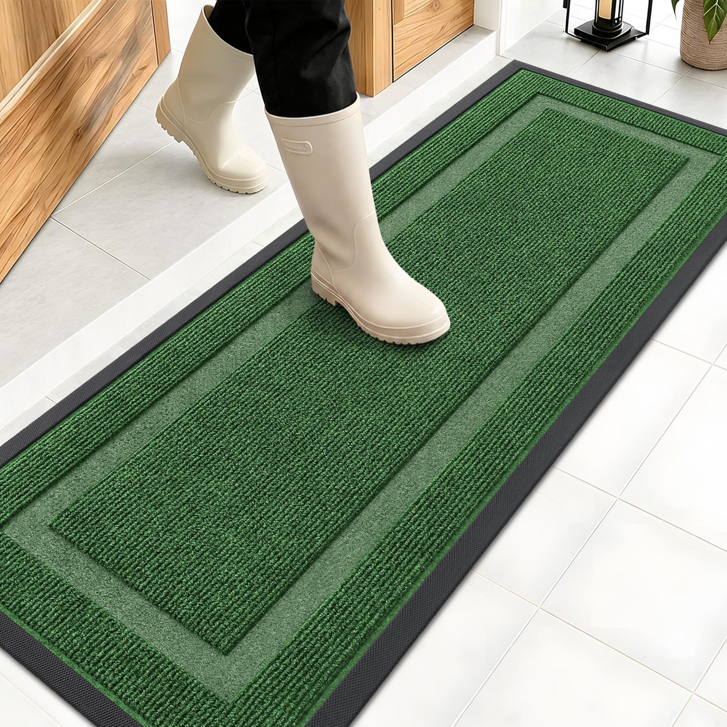 OLANLY Front Door Mat Indoor Outdoor Entrance, Waterproof All-Season, All-Weather Doormat, Sturdy Natural Rubber, Fade Resistant, Low Profile, Easy Clean Patio Porch Entryway Mat, 47x17, Green