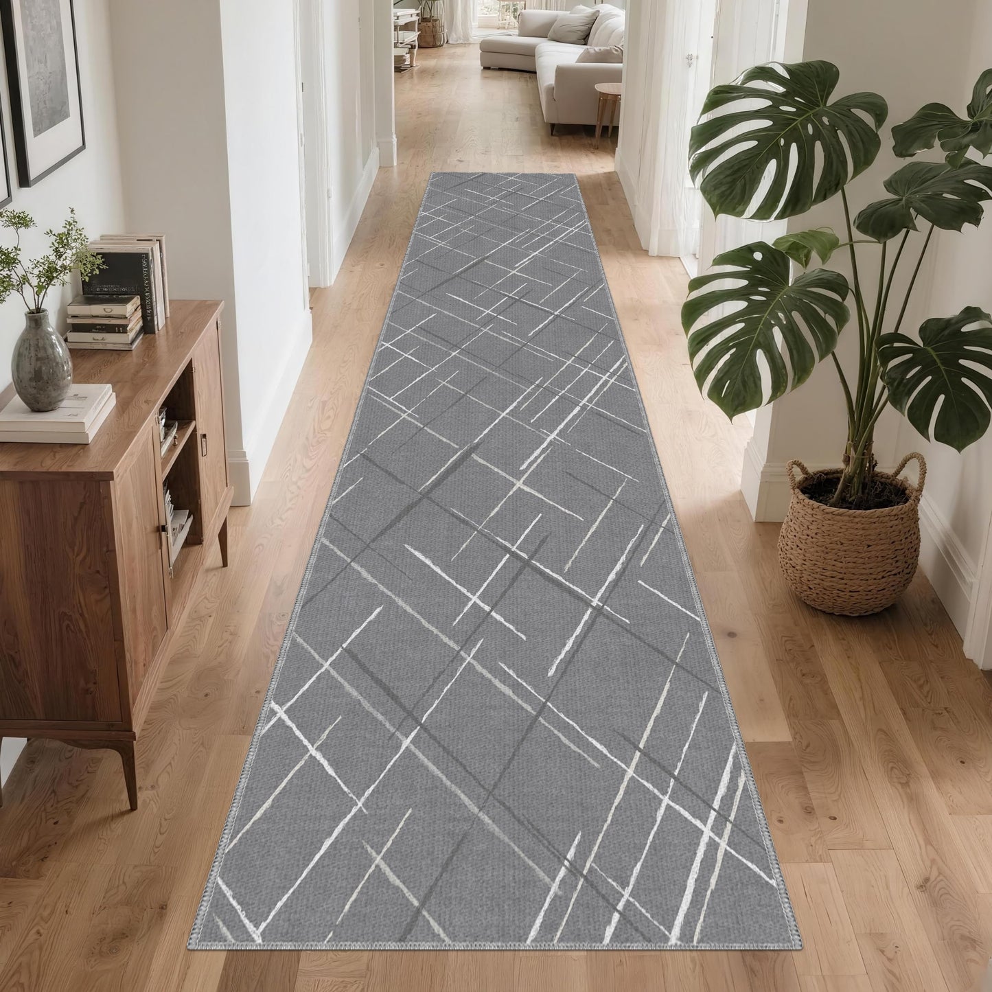 TTelephant Gray Runner Rug Ultra Non-Slip 2x10 Long Hallway Rugs Washable Modern Tear and Stain Resistance No Pile Lightweight Modern Rug Runners for Entryway, Kitchen, Walkway, Entrance, Gray