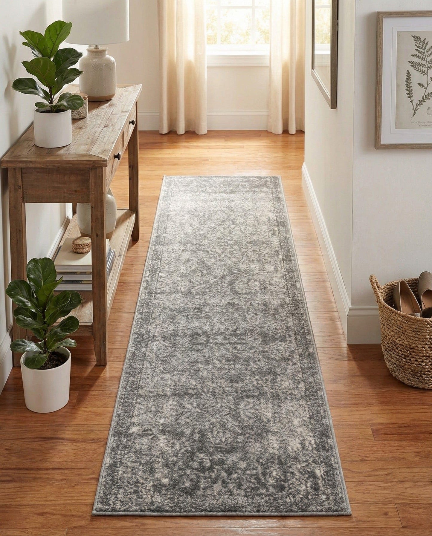 Rugs.com Oregon Collection Rug – 8 Ft Runner Gray Low-Pile Rug Perfect for Hallways, Entryways