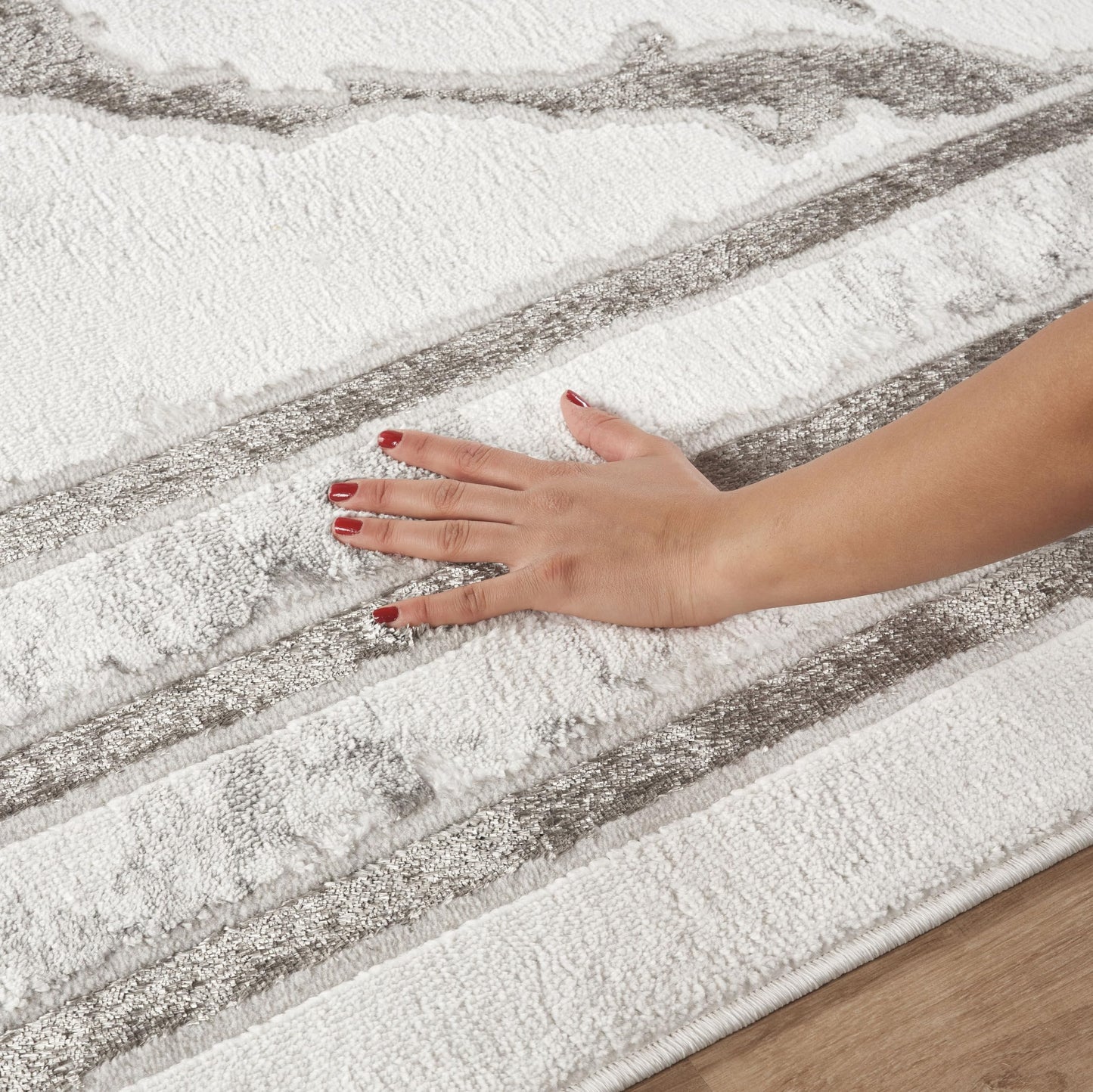 GLORY RUGS Area Rugs Marble 5x7 Cream Silver Border Carpet Elegant Modern Abstract Rug Living Room Dining Bedroom Rug