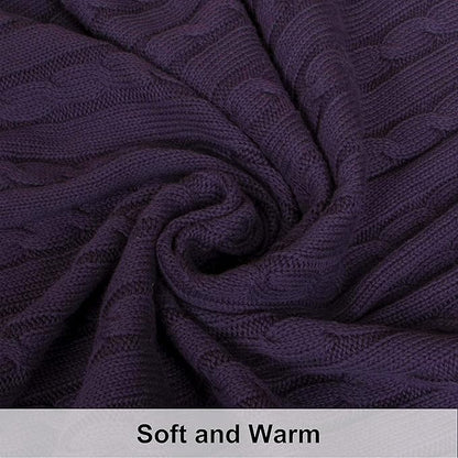 NTBAY 100% Pure Cotton Cable Knit Throw Blanket, Super Soft Warm 51x67 Knitted Throw Blanket for Couch, Sofa, Chair, Bed - Extra Cozy, Machine Washable, Comfortable Home Decor, Eggplant Purple