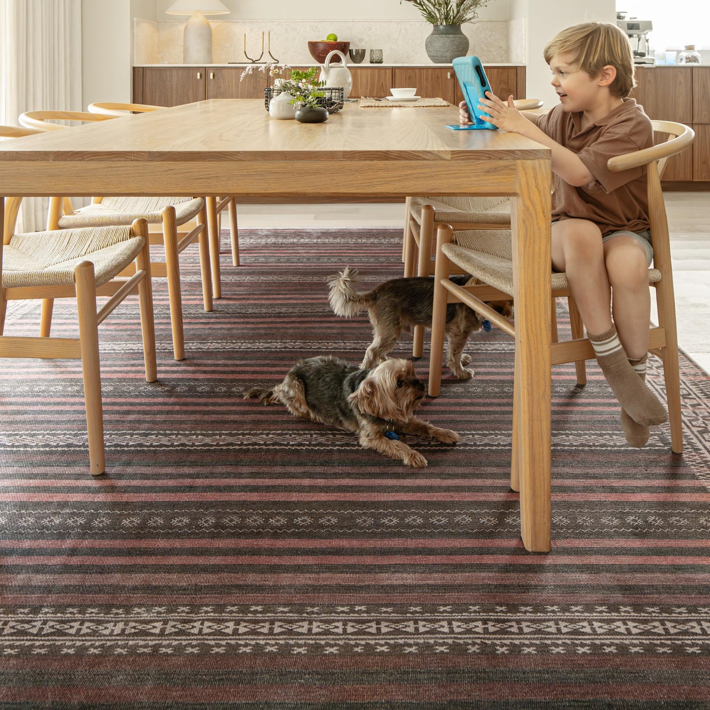 KNOTTING MATTERS Vibe Stripe 10’ x 10’ Square Area Rug – Sand, Charcoal & Clay Heritage Flatweave, Low-Pile – Easy Clean Area Rug – Perfect for Living Room, Dining Room, Bedroom – Pet & Kid Friendly