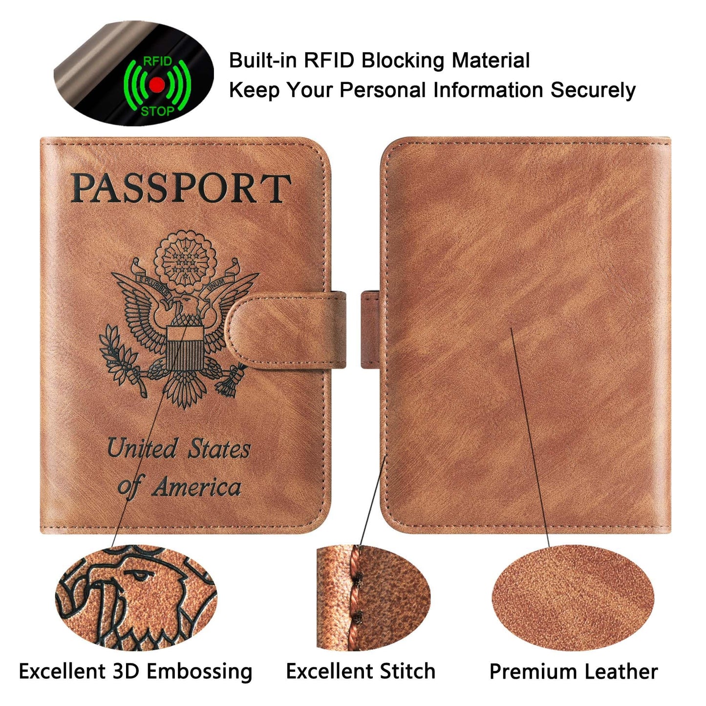 Passport Holder Cover Wallet Travel Essentials Leather Rfid Blocking Case Vacation Luggage Must Haves Travel Accessories for Men Women (120#Brown)
