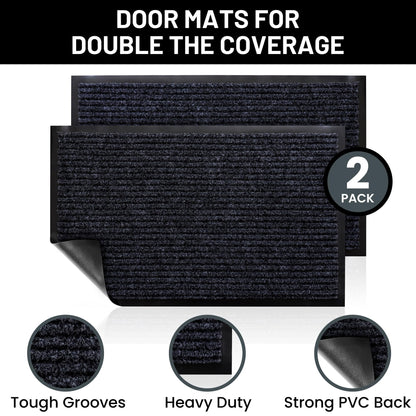 Sierra Concepts Front Door Mat Welcome Floor Mats - Entryway Indoor Outdoor Entrance Doormat, Patio, Porch, Muddy Shoe, Inside Outside Low Profile, 30x17 inches, 2-Pack Gray