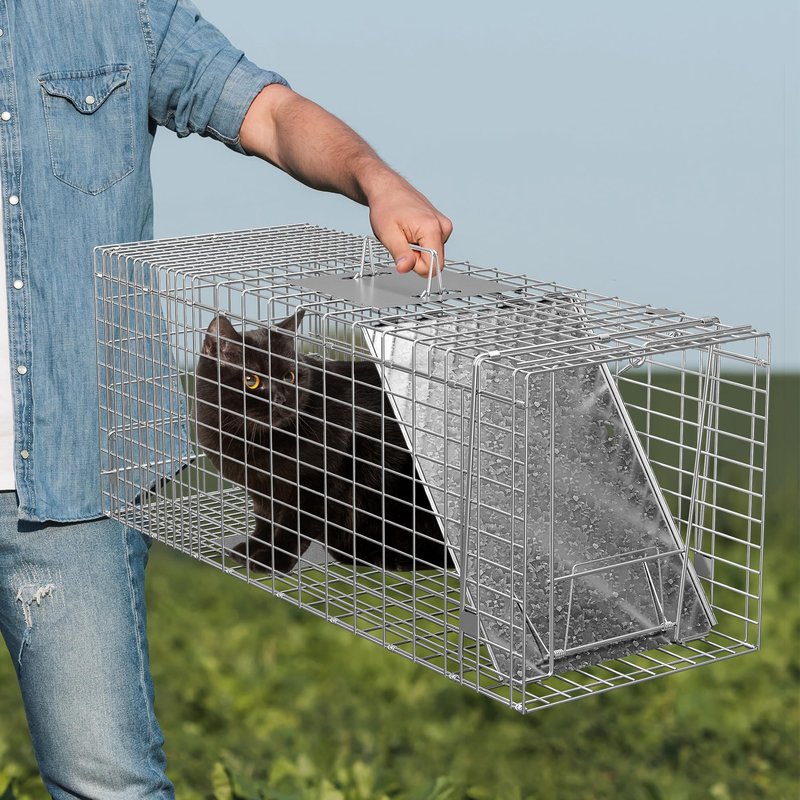 Nouva 32" Live Animal Cage Trap - Steel Large Folding Humane Cat Trap Raccoon Trap w/Handles for Rabbits, Stray Cats, Squirrels, Skunk, Groundhogs and Opossums