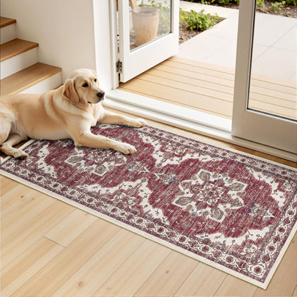 Tritard Non Slip Kitchen Rugs Sets of 3 Washable Kitchen Rug Boho Kitchen Mats for Floor Soft Kitchen Runner Rug Non Skid Kitchen Floor Carpet for Entryway Hallway Laundry Room, Brick Red