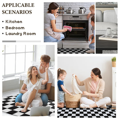 VivaNest Black Checkered Grid Checkerboard Kitchen Rug Sets [2 PCs], Anti-Fatigue, Waterproof Non-Slip Kitchen Mats Heavy Duty Ergonomic Comfort Foam Rug for Floor, Home, Laundry,17"x29"+17"x47"